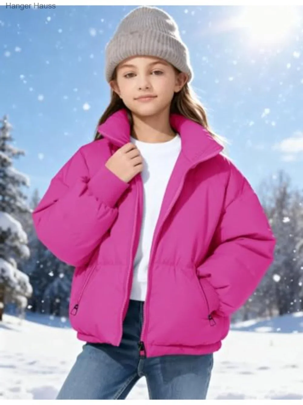 Girls Winter Puffer Jacket Warm Zip Up Quilted Puffy Coat 5-16Y